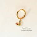 Detail view of gold hoop earring with shell heart pendant and 2x14mm size specs - Multicolor Heart