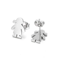 Boucles d'oreilles fille minimalistes en acier inoxydable argenté poli brillant - Silhouette de Fille Argentée (KE89943-K)