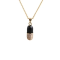 Gold pill pendant necklace with black enamel and sparkling cubic zirconia stones - O-chain / Black