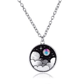 Celestial silver disk necklace featuring 3D embossed clouds and colorful aurora rhinestone - Antique Silver Starry Cloud Style (5346246471038)