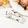 Halloween rectangular hair claw clip with black cat and bat prints on ivory base - Cream White Halloween Spirits