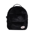 Mochila pequeña de peluche negro con parche Good Luck y suave pelo sintético - Negro