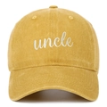 Gelbe Vintage-Basecap aus gewaschener Baumwolle mit weißer Uncle-Stickerei im Detail - Verstellbar / Onkel / Gelb