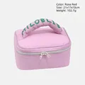 Borsa trucco trapuntata rosa con manico ricamato verde, dimensioni 21x17x10cm - Rosa Rosso