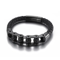 Pulsera punk de hombre en cuero trenzado negro con cuentas magnéticas y cadena de acero - Color Negro (KB150313-KFC)