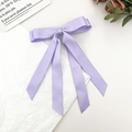 Detail of light purple double-layer satin ribbon bow hair clip on a white background - Purple