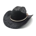 Détail du chapeau de cowboy noir avec texture craquelée vintage et clous en étoile - M(56-58cm) / Noir