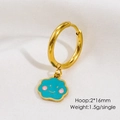 Detail of 16mm gold hoop earring featuring a cute blue smiling cloud pendant charm - Enamel Smiley Face