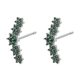 Detailed side view of silver floral stud earrings with cluster of green crystals - White Gold Green Zircon Five-Flower