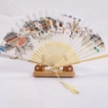 Japanese style bamboo folding fan featuring Jiangnan water town landscape painting and tassel - Jiangnan Water Village Landscape Painting (Style 25)