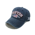Detail of distressed navy washed cotton baseball cap with Boston and flag embroidery - M (56-58cm) / Navy Blue