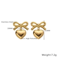 Detail of gold bow heart earrings in polished stainless steel with 20mm by 23mm dimensions - Bowknot Heart Pendant / Gold
