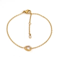Gold plated thin chain bracelet featuring a pear cut cubic zirconia and adjustable clasp - Gold (DB927)