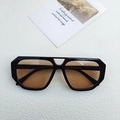 Vintage black square sunglasses with gradient brown lenses and double bridge frame - Black Frame Champagne