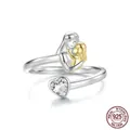 Ring aus 925er Sterlingsilber Mutter und Kind mit Herz-Edelstein und Goldakzenten - Mutter und Tochter Umarmung