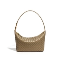 Borsa a spalla minimalista in pelle intrecciata marrone chiaro con finiture dorate - Tè di Pino