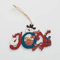 Decorazione natalizia JOY in legno da 12cm con pupazzo di neve e pacco regalo - Stile JOY