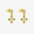 Gold s925 silver cross stud earrings with multicolored zirconia and s925 hallmark - 925 Silver / Cross Pink Green Gold Style (MME1114-2)