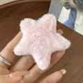 Plush pink star-shaped hair clip for women with soft faux fur texture and cute design - Star Hair Clip / Pink