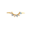 Detail of V-shaped gold ring with white pearls and light blue gemstones on white background - V-Shape Pearl Opal Ring / Gold