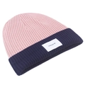 Gorro de punto rosa y azul marino con parche de letras para calidez y estilo retro - Rosa y Azul Marino