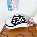 Sac à bandoulière en forme de chapeau de cowboy, imprimé vache noir et blanc - Blanc
