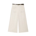 Pantaloni a gamba larga in misto lino color avena con cintura marrone e grandi tasche - XS / Pantaloni Bianchi