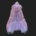 Pink and purple gradient hooded cape for girls with sparkly star sequins and ruffle detail - Multicolor Hooded Cloak