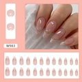 Glossy nude pink almond press-on nails with French tips style W983 in a 24-piece set - W983 Gold Edge French