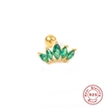 S925 sterling silver crown ear stud with green marquise stones and screw back ball - Single Piece Gold - Green Zirconia