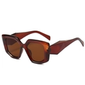 Oversized geometric sunglasses with dark amber frames and broad irregular temples - All Tea Frame Brown Lens