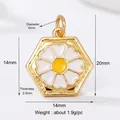 Copper hexagonal daisy pendant with white and yellow enamel finish for DIY jewelry - Gold Hexagon White Daisy