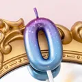 Blue and purple gradient number 0 birthday candle with glitter finish, 4.4x3.1cm size - Number Candle Purple-Blue Gradient-0