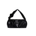 Chic black pleated cloud bag with knotted handle and zip closure for women - Black