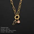 Stainless steel 14K gold plated necklace with initial E heart and pink gemstone - Letter E (XNL0097)