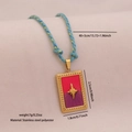 Braided blue and yellow rope necklace with a pink tarot pendant and star engraving - 3# Octagram Style