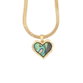 Gold heart necklace with abalone shell inlay and gems on a flat snake chain - Heart Shape Abalone Style (4#)