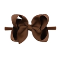 Brown ribbed ribbon bow headband for babies on a matching elastic nylon hair band - Brown