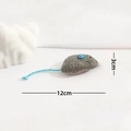 Gray plush mouse toy for cats with blue ears and tail, size 12cm by 3cm - No. 6 Catnip Mouse