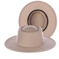 Pair of khaki wide brim wool felt jazz hats for kids featuring a classic flat top design - 56-58cm / Brown