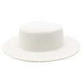 Classico ed elegante cappello di paglia bianco stile Hepburn a tesa piatta per la spiaggia - Taglia Adulto (Circonferenza 56-58cm) / Stile Semplice / Bianco