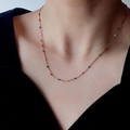 Gold plated bead necklace with colorful enamel droplets on a delicate chain - Colorful