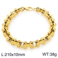 Men's 10mm gold stainless steel semi-round link bracelet with lobster clasp, 210mm - Industrial Style All Gold (KB207225-Z)