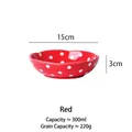 Red polka dot ceramic cat bowl 15cm diameter 300ml capacity for food or water - Single Red Mushroom Bowl (Flat)