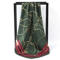 Elegant dark green satin square scarf with vintage golden rope and tassel print - Striped Tassel Dark Green (SD90-07-3)