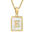 Golden stainless steel necklace with rectangular shell pendant featuring letter E - Letter E (Gold)