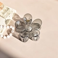 Elegant smokey grey floral hair claw clip with transparent resin finish and metal spring - 7cm / Transparent Gray
