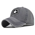 Detail of washed cotton baseball cap with star embroidery and distressed ripped effects - Adjustable / Star Grey