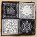 Navy blue and brown paisley print square silk scarf with a classic vintage ethnic design - Black And White Cashew Scarf / 65