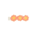 Detail of orange embroidered flower hair clip with three petals and soft white fabric base - Tangerine Yellow